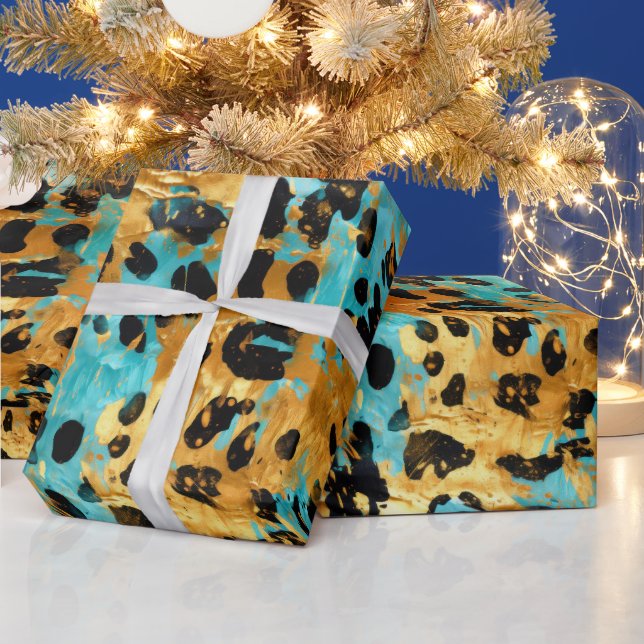 Guld Aqua Black Leopard Animal Presentpapper (Helgdagar)