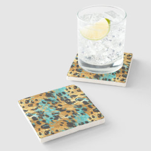 Guld Aqua Black Leopard Animal Stenunderlägg
