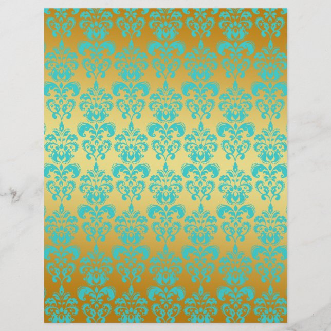 Guld, Aqua Blue Damask Pattern 2 (Framsida)
