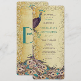 Guld Aqua Eggplant Art nouveau Peacock Bröllop Inbjudningar