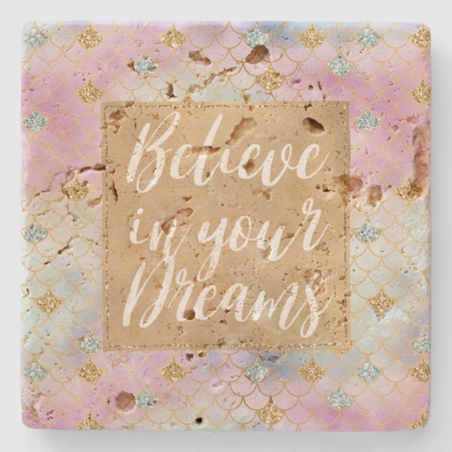 Guld Aqua Glitter Dream Lila  Sjöjungfru       Stenunderlägg (Framsidan)