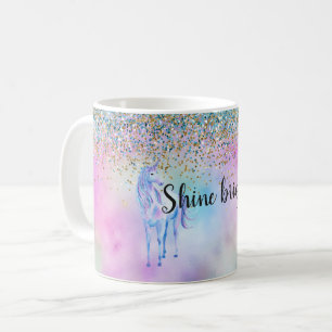 Guld Aqua Glitter Lila Unicorn Gnistra Kaffemugg