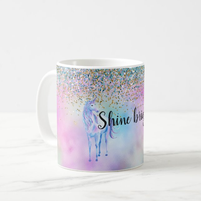 Guld Aqua Glitter Lila Unicorn Gnistra      Kaffemugg (Framsida vänster)