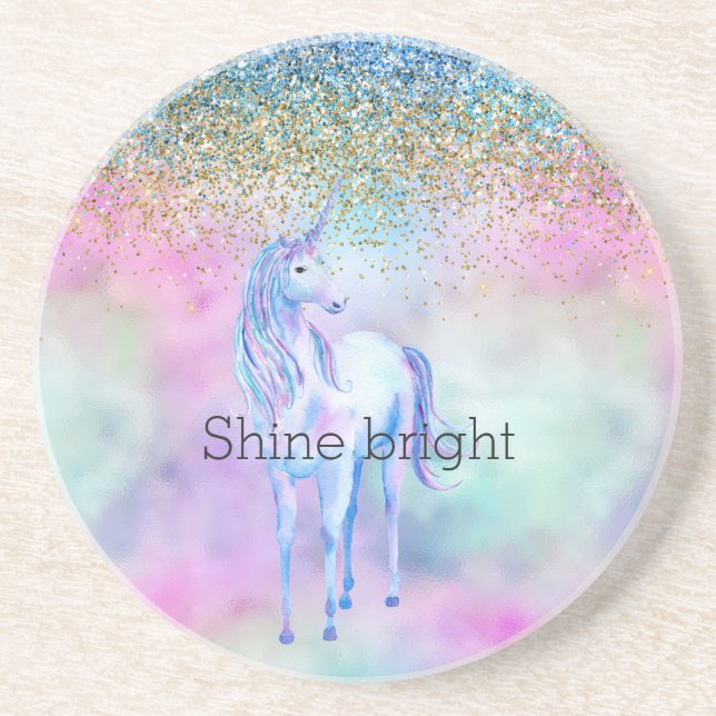 Guld Aqua Glitter Lila Unicorn Gnistra Underlägg (Framsidan)