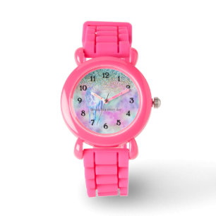 Guld Aqua Glitter Lila White Unicorn Gnistra Armbandsur