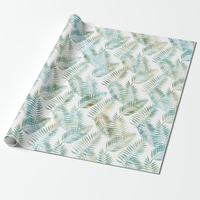 Guld Aqua Grön Tropiska Löv Födelsedag Presentpapper (Utrullad)