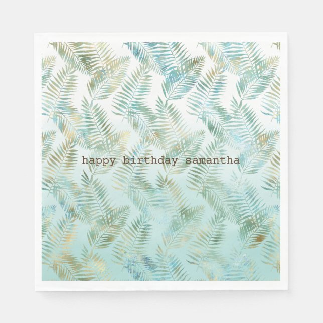 Guld Aqua Grönt Tropical Löv Pappersservett (Framsidan)