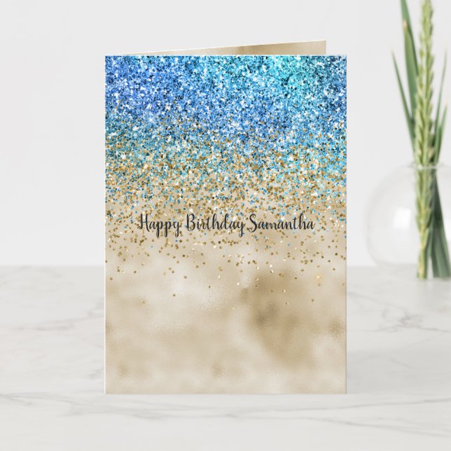 Guld Aqua Lila Glitter Glans Kort (Framsida)