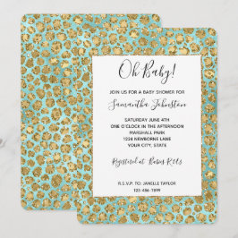 Guld Aqua Mint Glitz Glitter Leopard Inbjudningar