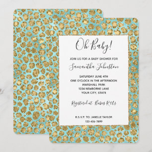 Guld Aqua Mint Glitz Glitter Leopard Inbjudningar