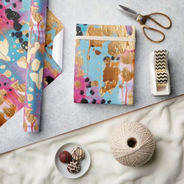 Guld Aqua Rosa Abstrakt Leopard Presentpapper (Hantverk)