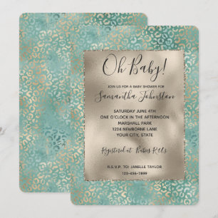 Guld Aqua Teal Turquise Glam Leopard Skriv ut Inbjudningar
