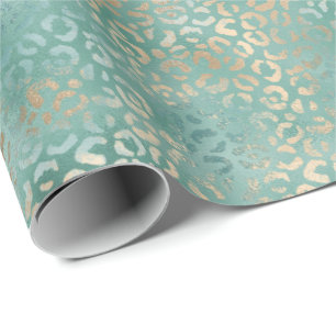 Guld Aqua Teal Turquoise Glam Leopard Skriv ut Presentpapper