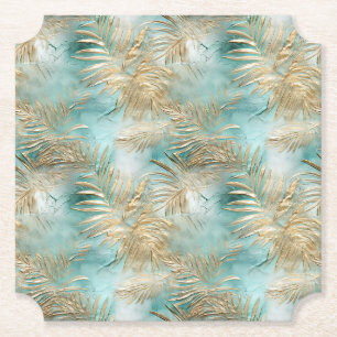 Guld Aqua White Tropical Löv Underlägg Papper