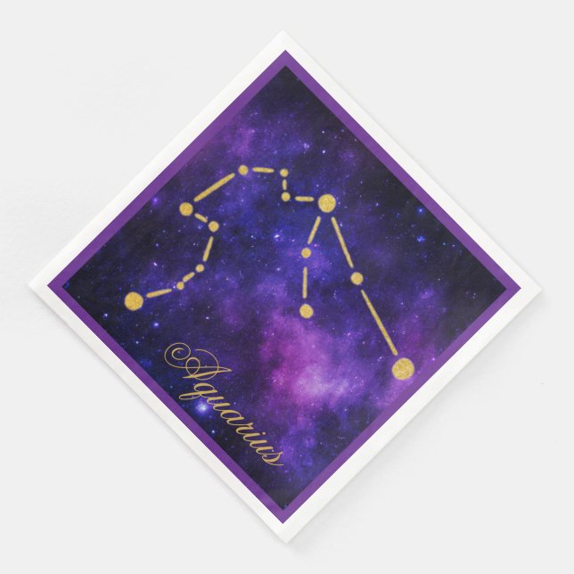 Guld Aquarius Constellation on Mörk Galaxy | Pappersservett (Hörn)