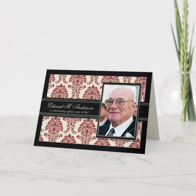 Guld- år damastast (röd) födelsedagKORTinbjudan, Inbjudan (Framsida)