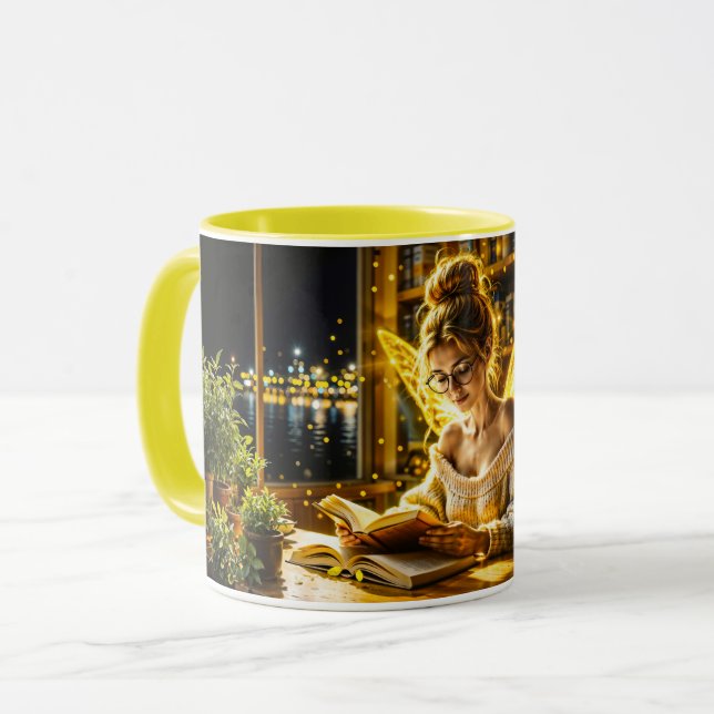 Guld är stilt fairy golden vingar mysiga bibliotek mugg (Framsida vänster)