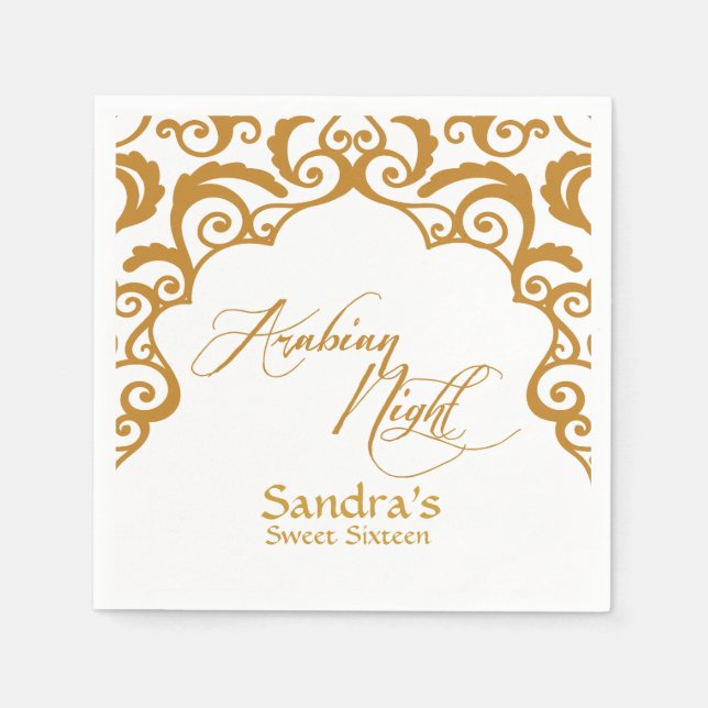 Guld Arabian Nights Party Napkins Pappersservett (Framsidan)
