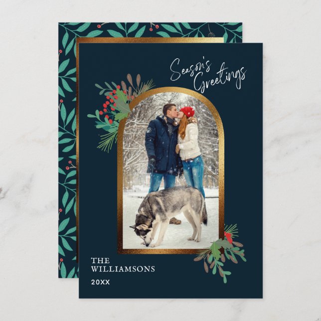 Guld Arch Anpassningsbar Photo Botanical Säsonhäls Anteckningskort (Fram/baksida)