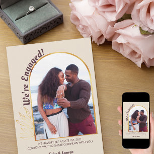 Guld Arch Engated Photo Champagne Förlovning Meddelande