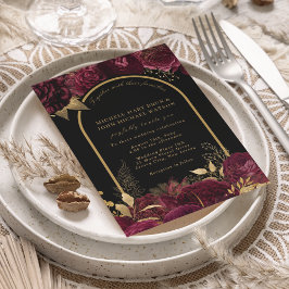 Guld Arch Mörk Burgundy Ro Blommigt Black Bröllop Inbjudningar