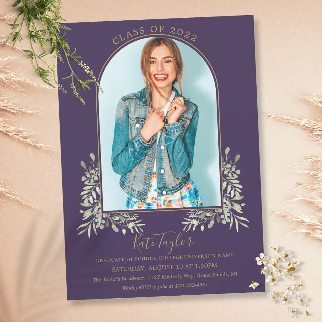 Guld Arch Photo Lila Foliage Studenten Inbjudningar (Skapare uppladdad)