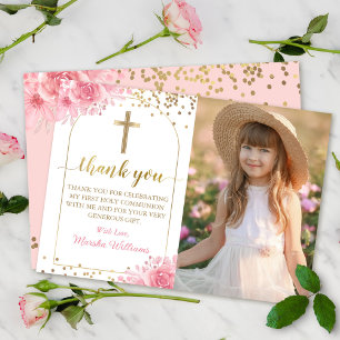 Guld Arch Rosa Blommigt First Heliga Communion Pho Tack Kort