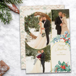 Guld Arches 3 Photo Gräs och Winter Berries<br><div class="desc">Luxury 3-fotojulkort med guld-folie. Fotomallen har konfigurerats så att du kan lägga till tre foton som visas i lodrät porträtt-format. Konstruktionen omfattar vattenfärgen gräs grenar,  holly och vinterbär.</div>