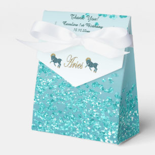 Guld Aries & Teal Blue Glitter Birthday Presentaskar
