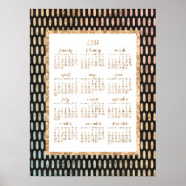 Guld Årlig 2017 Kalender Affisch Svart 18x24
