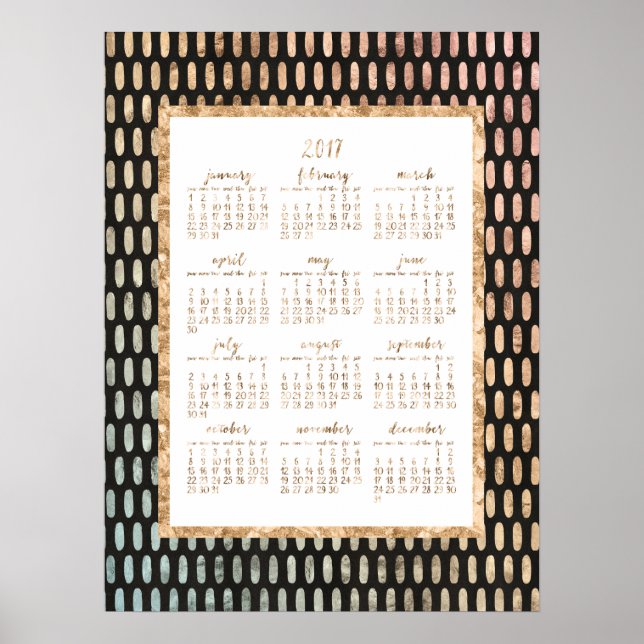 Guld Årlig 2017 Kalender Affisch Svart 18x24 (Framsidan)