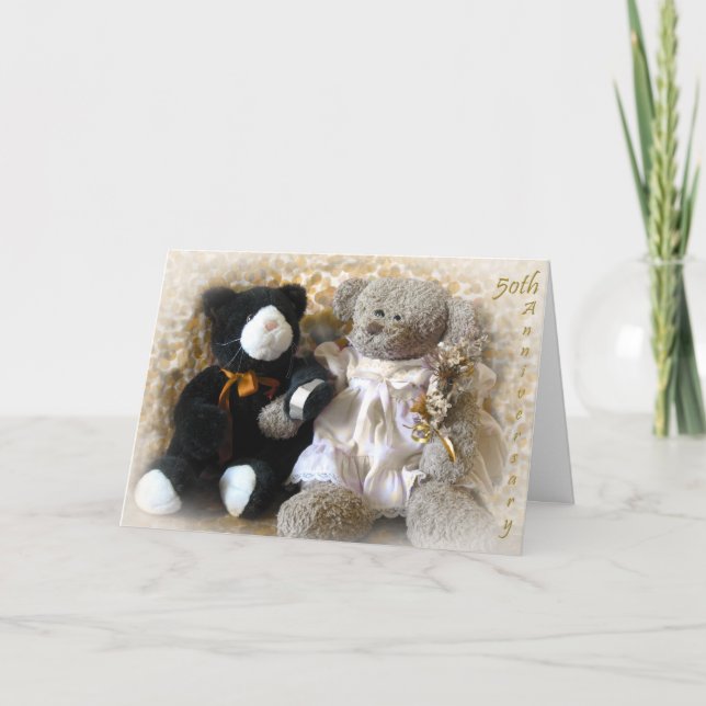 Guld- årsdagbukett från björn kort (Framsida)