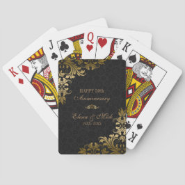 Guld-årsdagen - Black Damask Guld Swirls Kortlek