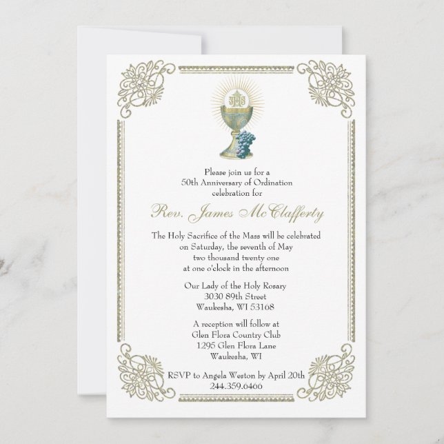 Guld-årsdagen för den katolska Priestorderingen Inbjudningar (Framsida)