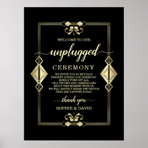Guld Art Deco 20-talet Avstängd Vigselskylt Poster