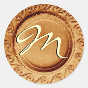 Guld Art Deco Bröllop Monogram M-märke Runt Klistermärke