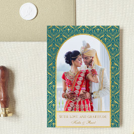 Guld Art Deco Bröllop Tack Photo Kort
