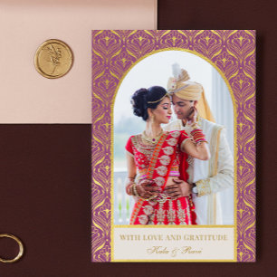 Guld Art Deco Bröllop Tack Photo Kort