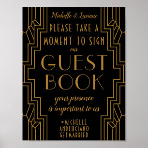 Guld Art Deco Bröllop undertecknar en redigerbar g Poster