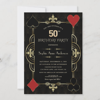 Guld Art Deco Casino Las Vegas Woman 50:e födelsed Inbjudningar