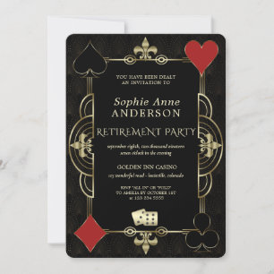 Guld Art Deco Casino Vegas Poker Pension Party Inbjudningar