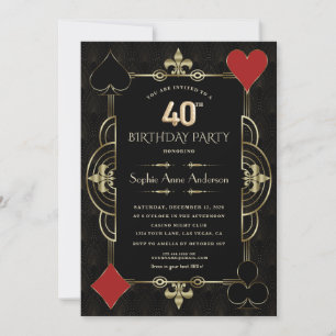 Guld Art Deco Casino Vegas Woman 40:e födelsedagen Inbjudningar