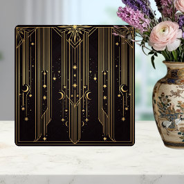 Guld Art Deco Celestiala Stjärnor Månar Mönster Kakelplatta