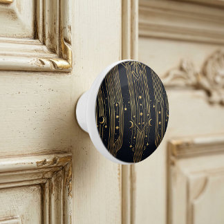 Guld Art Deco Celestiala Stjärnor Månar Mönster Knopp