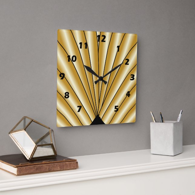 Guld Art Deco-design Fyrkantig Klocka (Kontor)