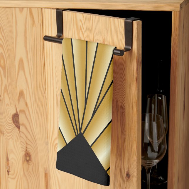 Guld Art Deco-design Kökshandduk (Thirds Fold)