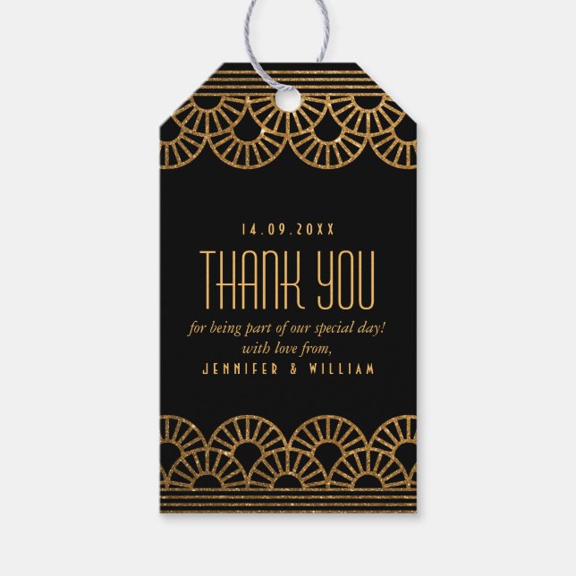 Guld Art Deco Fläkt Anpassningsbar Photo Tack Märk Presentetikett (Framsidan)