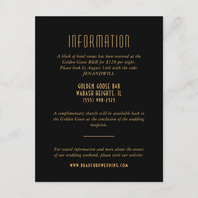 Guld Art Deco Fläkt Bröllop informationskort Tilläggskort (Framsida)