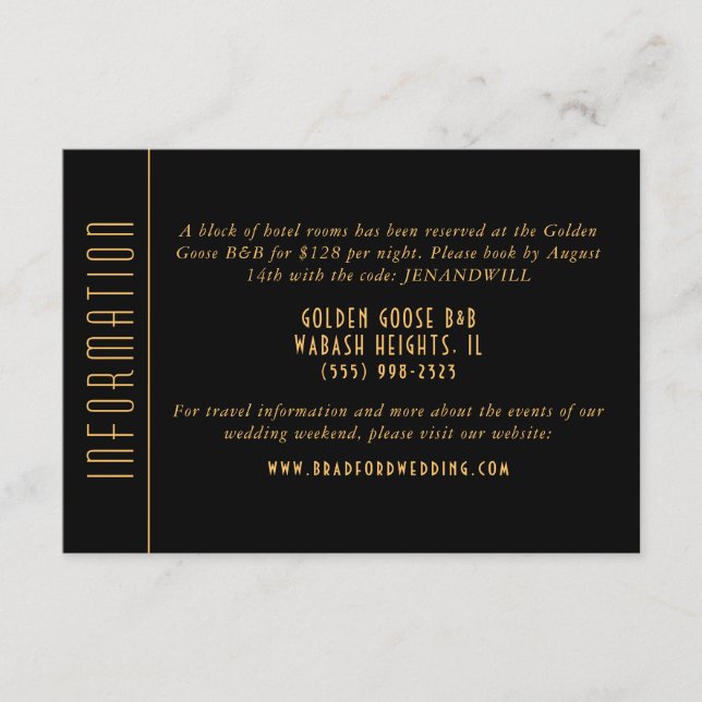 Guld Art Deco Fläkt Bröllop informationskort Tilläggskort (Framsida)