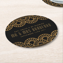 Guld Art Deco Fläkt Bröllop och Firande Coasters Underlägg Papper Rund